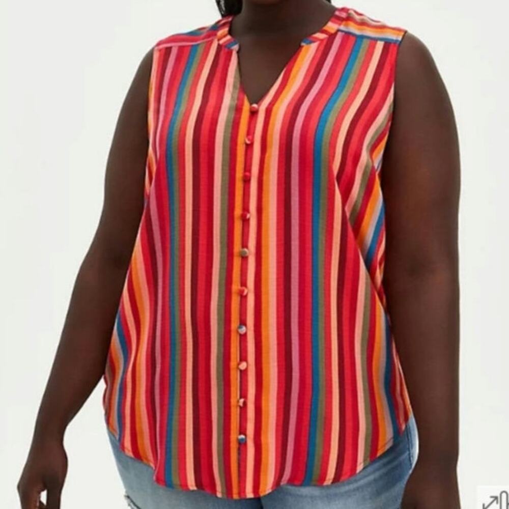 Torrid Gauze Harper Multicolor Striped Button Down Sleeveless Tunic